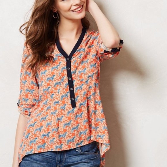 Anthro Vanessa Virginia Honore Tiger Print Top XS - Picture 5 of 14